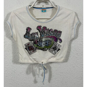 Vintage Las Vegas Top XXS Glitter Emblem Short Sleeve Cropped